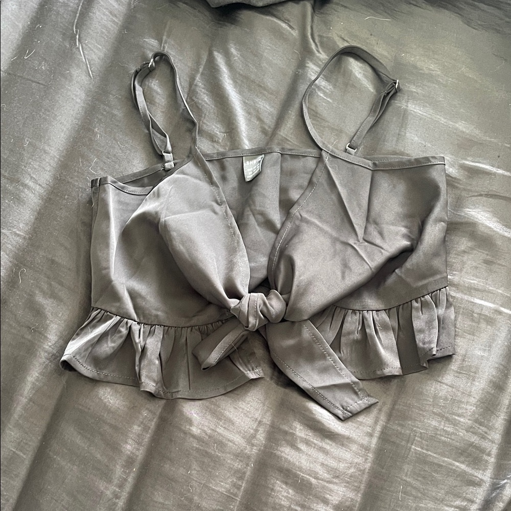 SHEIN Gray Ruffled Crop Top